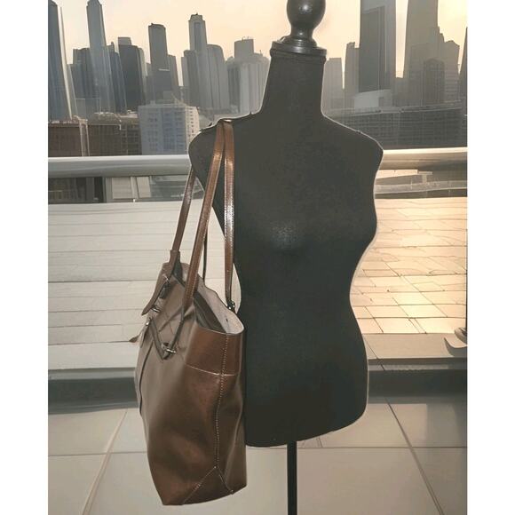 S-zone Brown Leather Tote Shoulder Handbag 17x10x5 - Picture 1 of 10